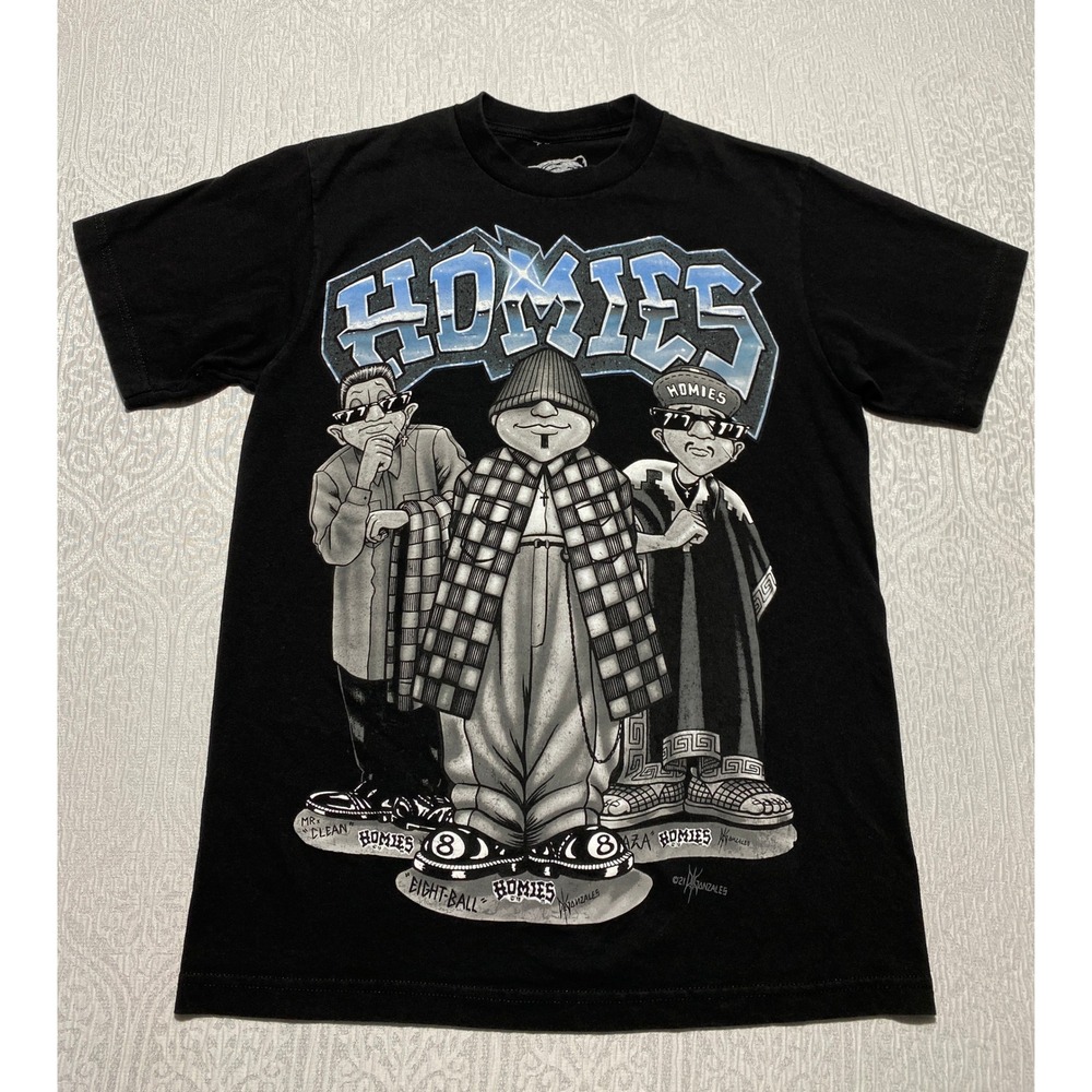 Homies Eightball Trio T-Shirt David Gonzales Streetwear Black Chicano DGA Raza M
